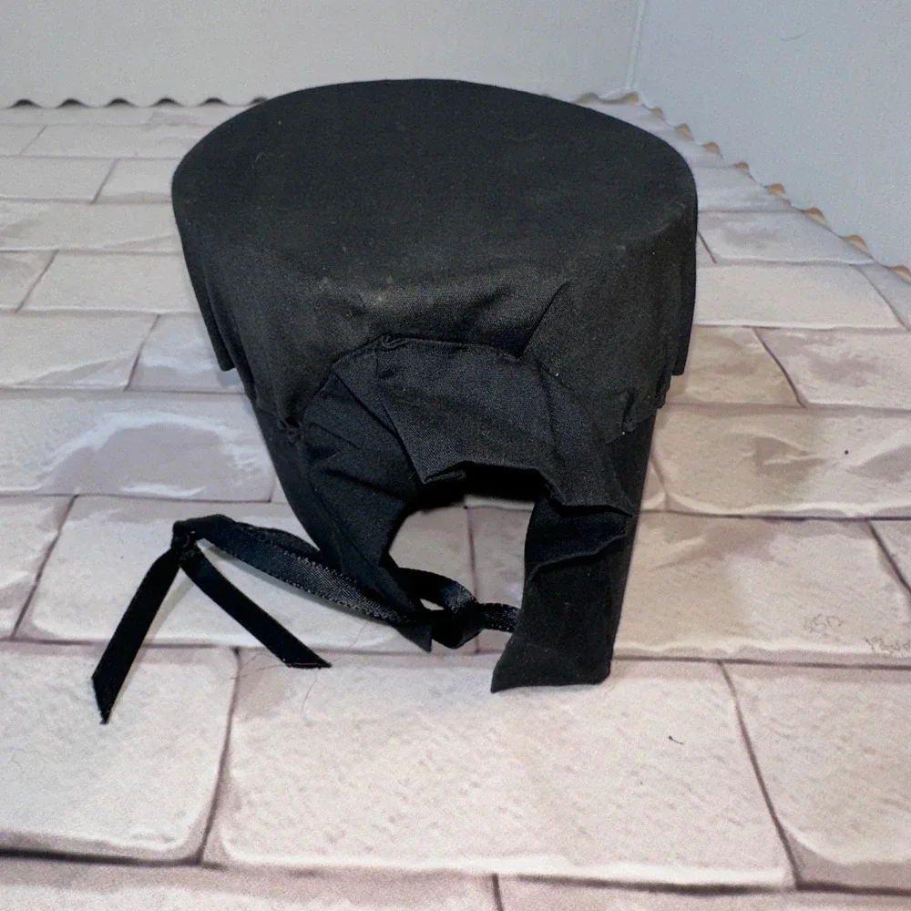 Black Fabric Prayer Bonnet Costume Hat Ribbon‎ Tie Historical Baby or Doll Sized